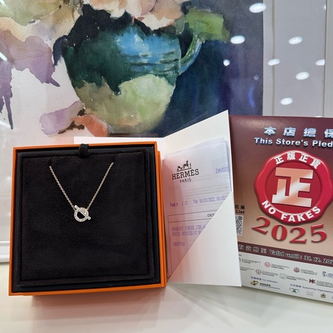 Hermes 愛馬仕 Finesse 18K玫瑰金鑽石小Q項鍊 有購證