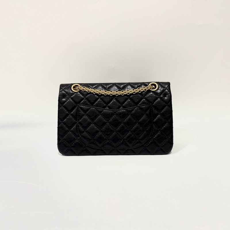 Chanel黑色復古金釦揉製牛皮2.55 24CM側背包A37586-1