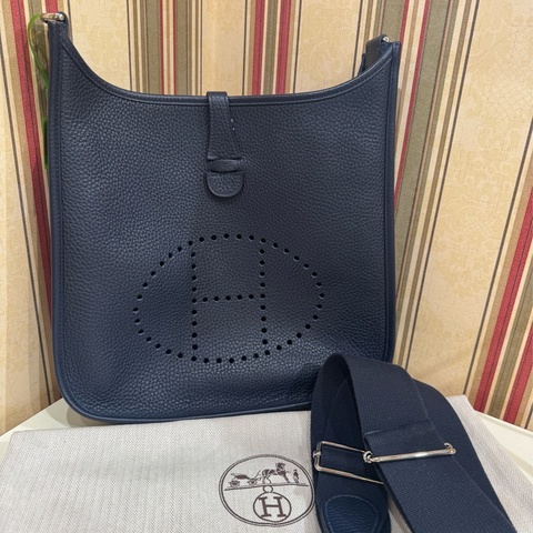 HERMES evelyne 29 藍色 銀扣 X刻