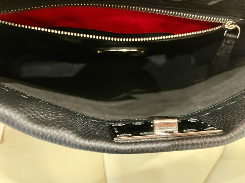 FENDI Peekaboo 黑色外縫線荔枝皮革公事包 手拿/肩背兩用包 Monster 怪獸-4