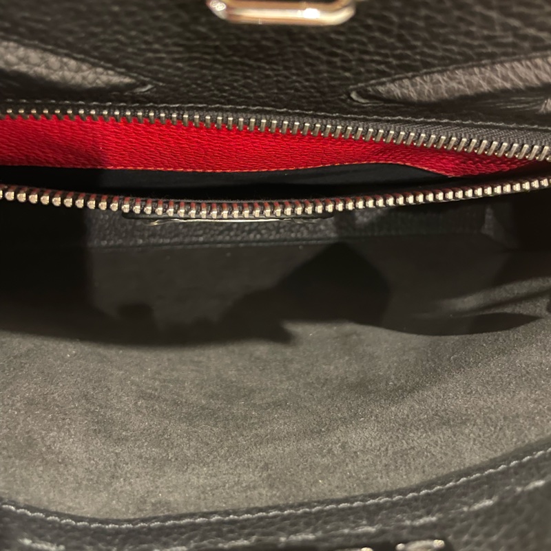 FENDI Peekaboo 黑色外縫線荔枝皮革公事包 手拿/肩背兩用包 Monster 怪獸-15