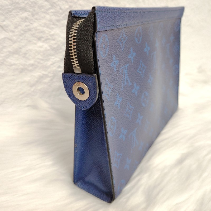 LV POCHETTE VOYAGE 深藍色 老花 塗層帆布拼牛皮 中號 洗漱包-1