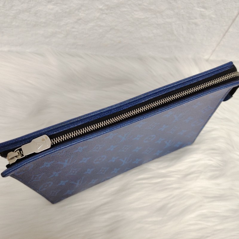 LV POCHETTE VOYAGE 深藍色 老花 塗層帆布拼牛皮 中號 洗漱包-3