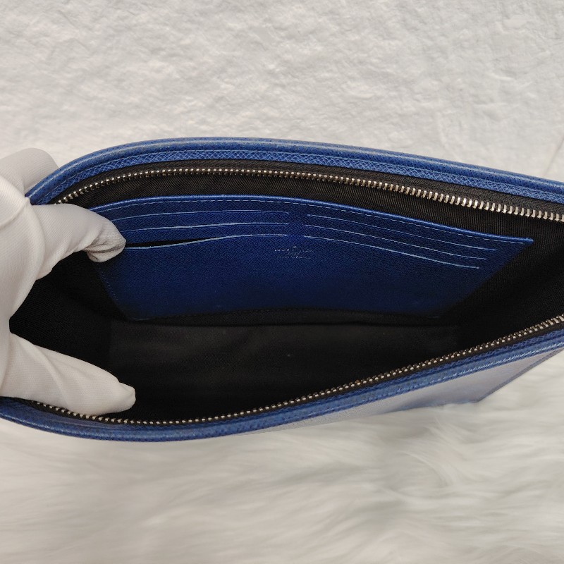 LV POCHETTE VOYAGE 深藍色 老花 塗層帆布拼牛皮 中號 洗漱包-4