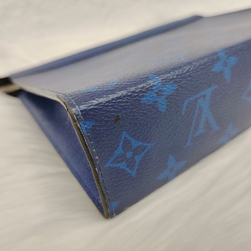 LV POCHETTE VOYAGE 深藍色 老花 塗層帆布拼牛皮 中號 洗漱包-6