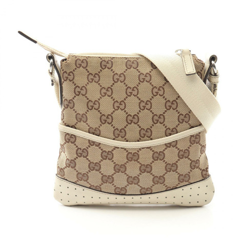 GUCCI 斜背包 147671 GG 帆布皮革米白色二手