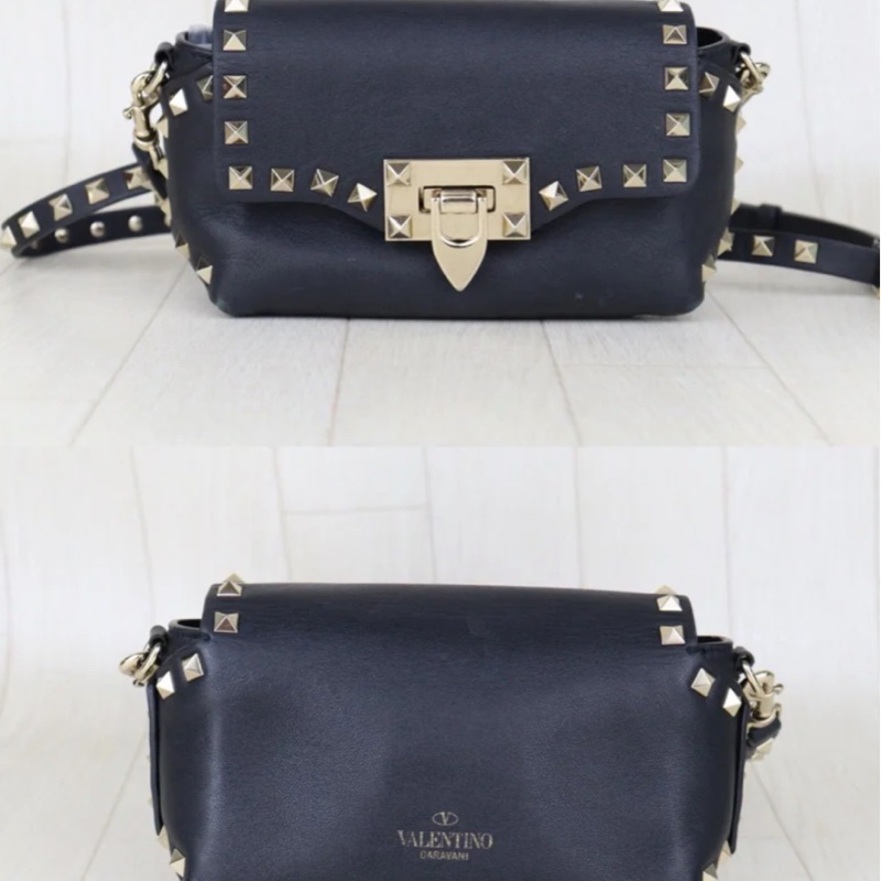 「JL精品代購」9新 VALENTINO 黑卯釘單肩包-2