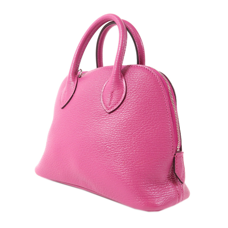 HERMES Chevre皮革Mini Bolide銀扣手挽肩背兩用袋Rose Pourpre-2