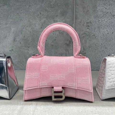 Balenciaga 巴黎世家 手提斜挎沙漏包 粉色牛仔布 小號