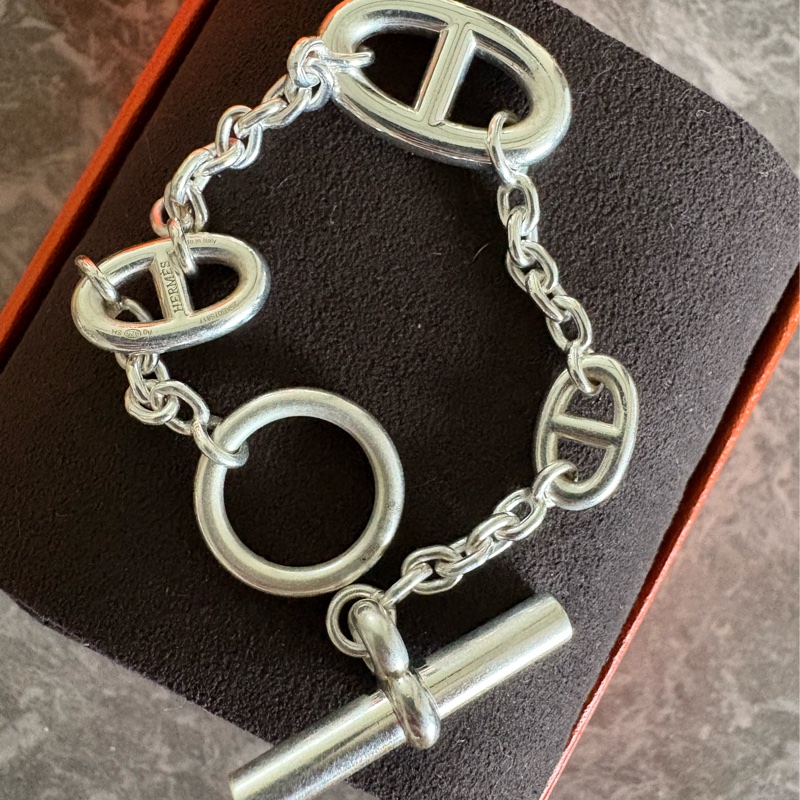 （9成新）Hermes愛馬仕 Farandole手鏈 豬鼻子銀鏈-4