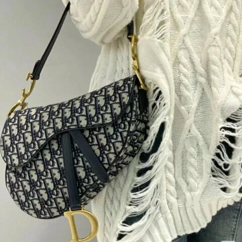 Dior 老花刺繡馬鞍包 中號 20年 99新 25.5*20*6.5 配件塵袋