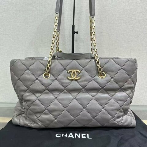 ✨CHANEL 2way灰金手提肩背機場托特包38*25*11 98新配件塵袋
