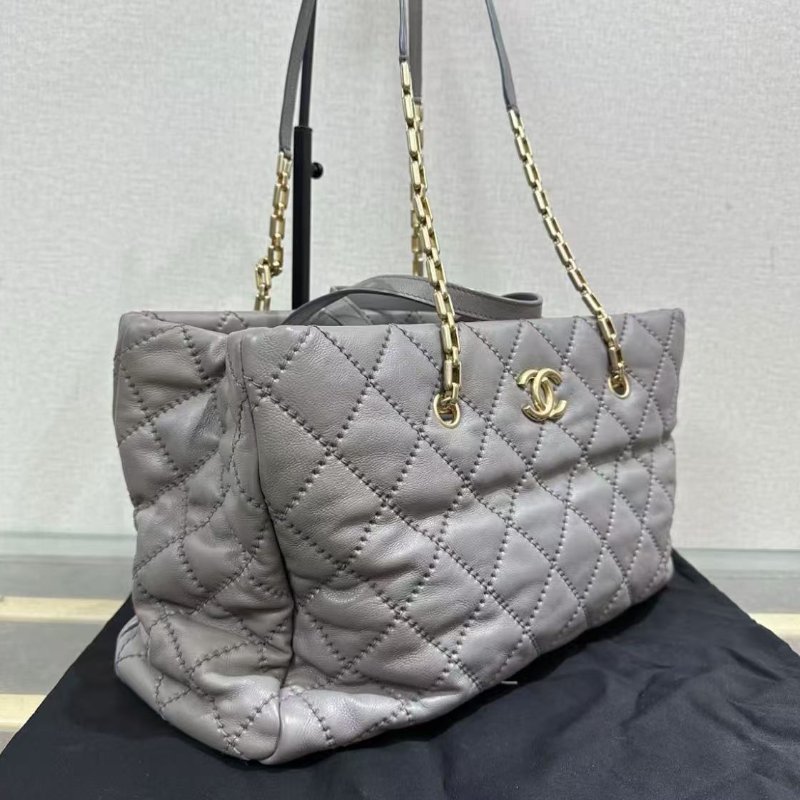 ✨CHANEL 2way灰金手提肩背機場托特包38*25*11 98新配件塵袋保卡-1