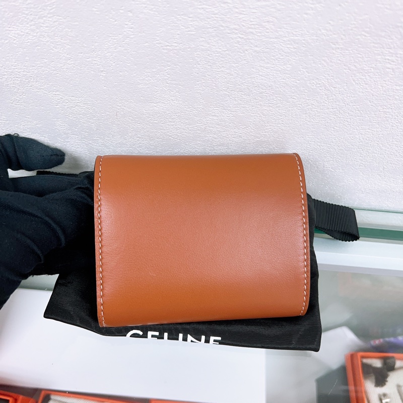 閒置 Celine triomphe 棕色凱旋門三摺銀包/皮夾/短夾-1