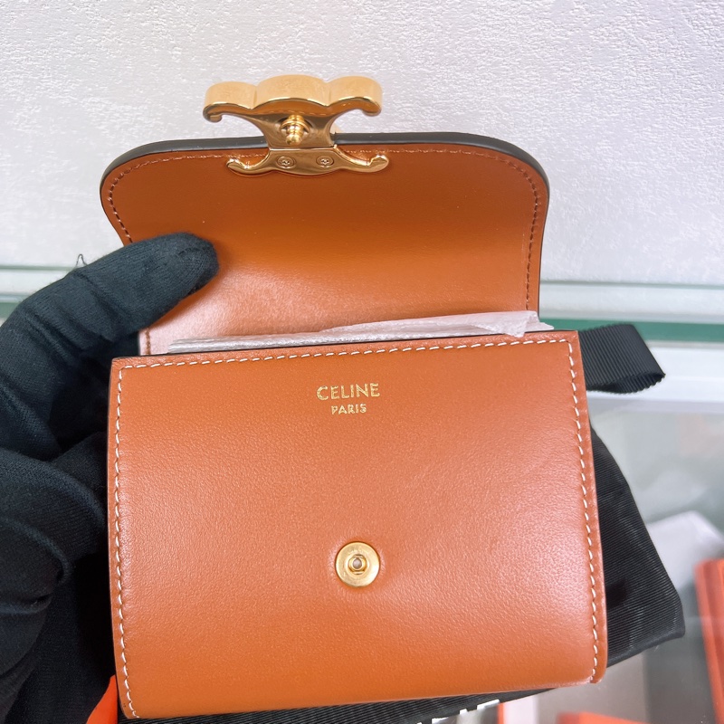 閒置 Celine triomphe 棕色凱旋門三摺銀包/皮夾/短夾-6