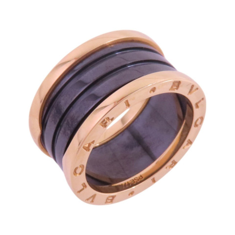 BVLGARI 18K玫瑰金/陶瓷B-zero1 Ring鑽石戒指#58/US#8.25