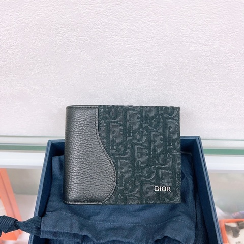 全新 Dior 男款黑色老花銀包/皮夾/短夾