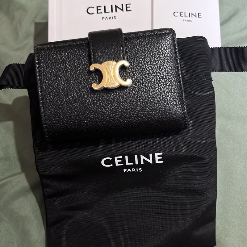 CELINE黑色金釦內拉鏈零錢三折短夾-15