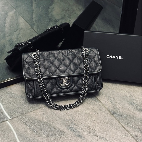 Chanel cf28黑銀荔枝牛皮口蓋包 #99新絕版收藏 #全配🈶購證