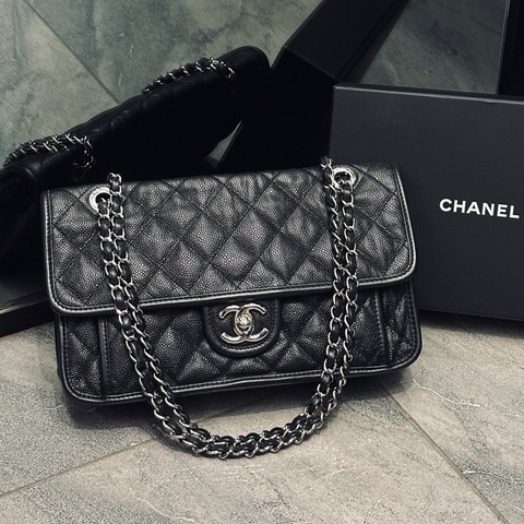 Chanel cf28黑銀荔枝牛皮口蓋包 #99新絕版收藏 #全配🈶購證