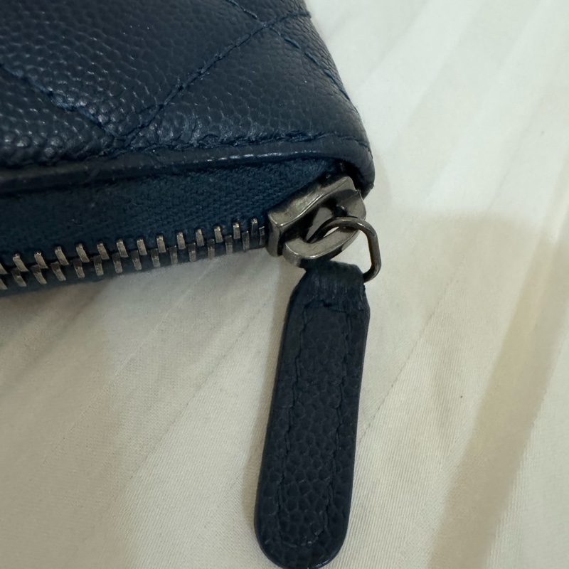 CHANEL cf ㄇ字拉鏈長夾 藍銀配色 雷標完整22開 配件：卡套盒 二手美物-3