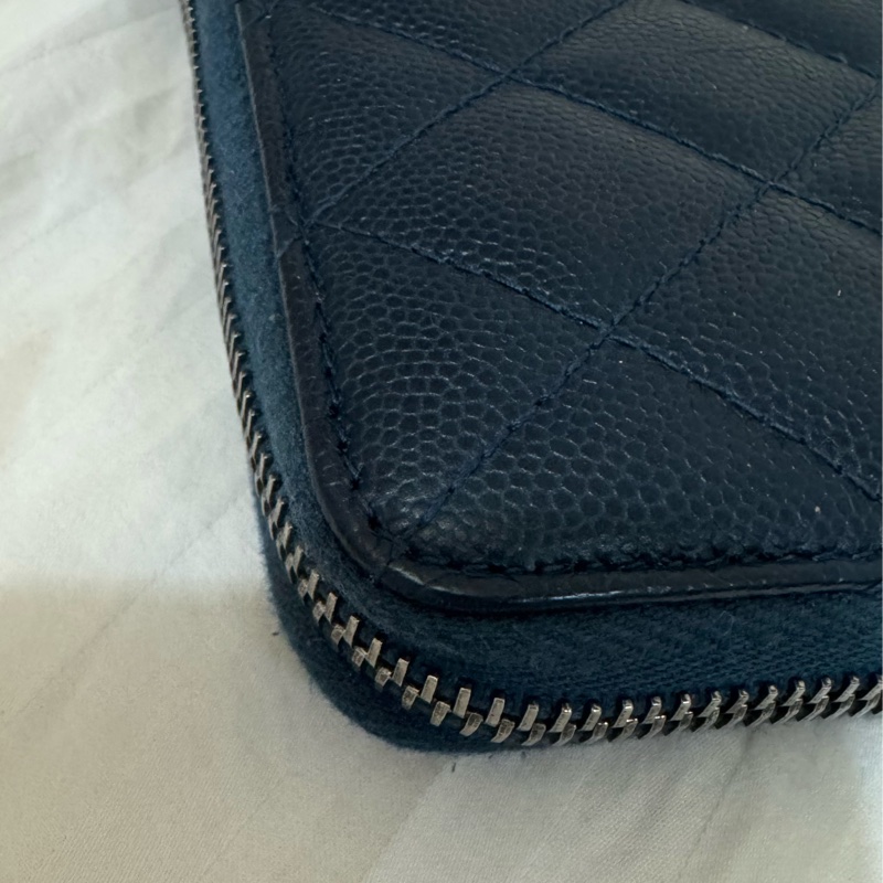 CHANEL cf ㄇ字拉鏈長夾 藍銀配色 雷標完整22開 配件：卡套盒 二手美物-5