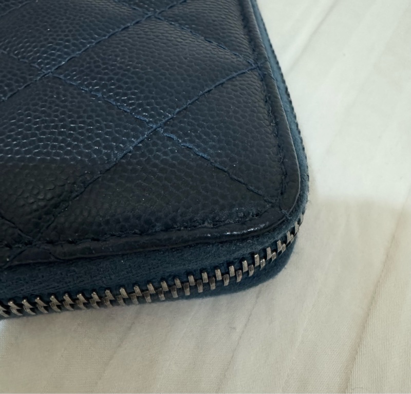 CHANEL cf ㄇ字拉鏈長夾 藍銀配色 雷標完整22開 配件：卡套盒 二手美物-6