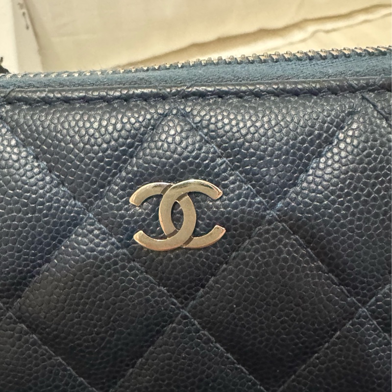 CHANEL cf ㄇ字拉鏈長夾 藍銀配色 雷標完整22開 配件：卡套盒 二手美物-12