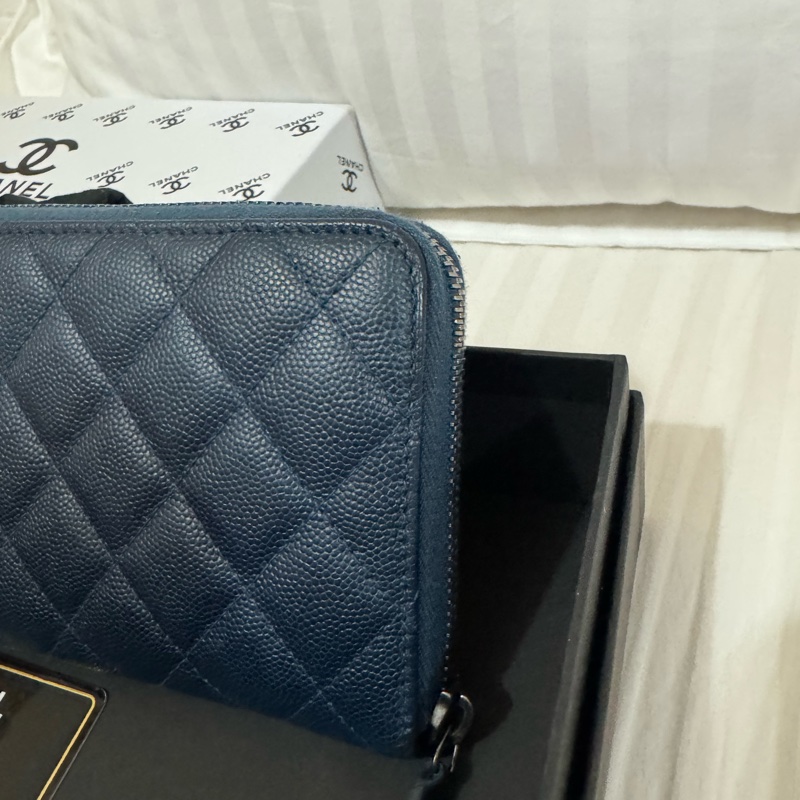 CHANEL cf ㄇ字拉鏈長夾 藍銀配色 雷標完整22開 配件：卡套盒 二手美物-18