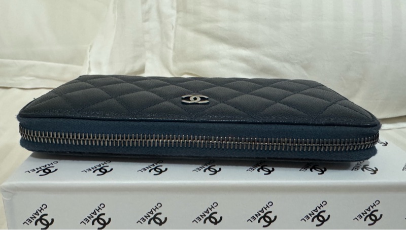 CHANEL cf ㄇ字拉鏈長夾 藍銀配色 雷標完整22開 配件：卡套盒 二手美物-19