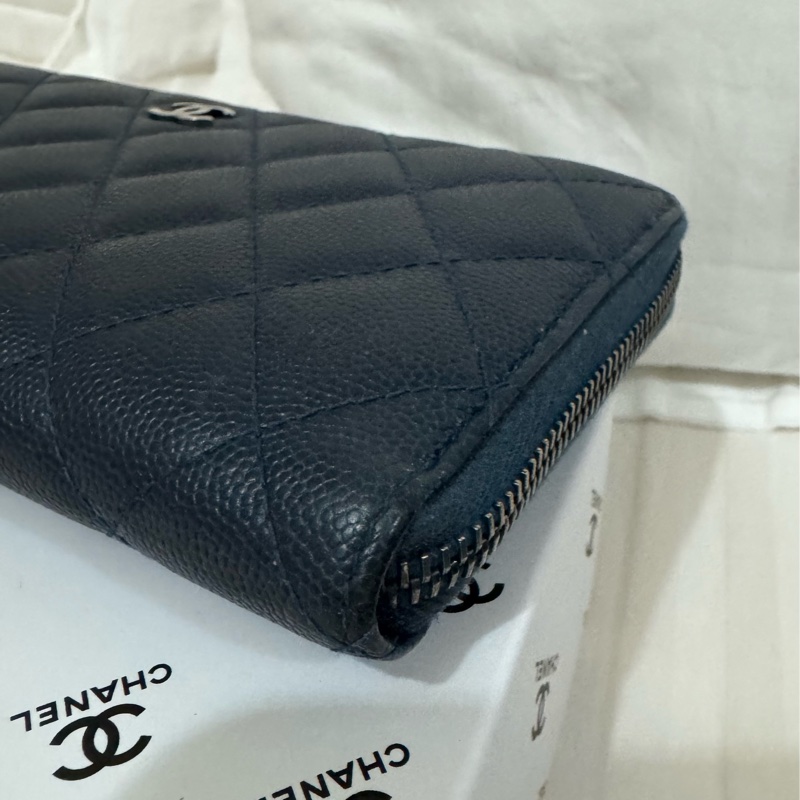 CHANEL cf ㄇ字拉鏈長夾 藍銀配色 雷標完整22開 配件：卡套盒 二手美物-23