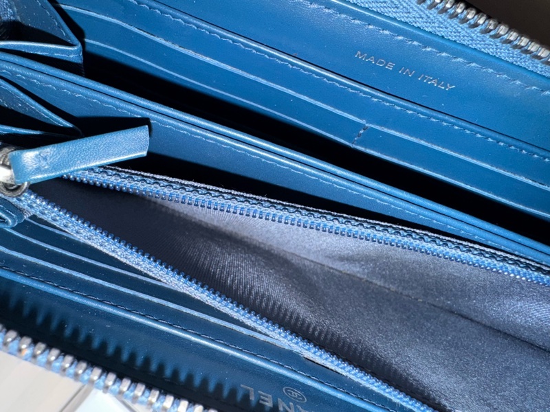 CHANEL cf ㄇ字拉鏈長夾 藍銀配色 雷標完整22開 配件：卡套盒 二手美物-25