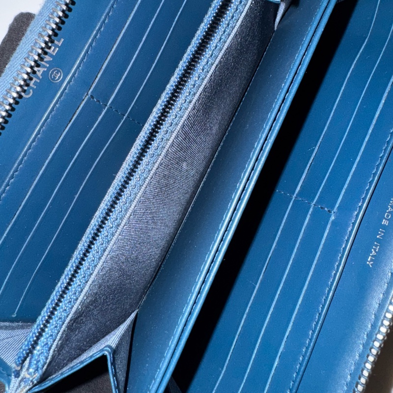 CHANEL cf ㄇ字拉鏈長夾 藍銀配色 雷標完整22開 配件：卡套盒 二手美物-26