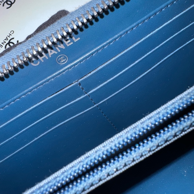 CHANEL cf ㄇ字拉鏈長夾 藍銀配色 雷標完整22開 配件：卡套盒 二手美物-28