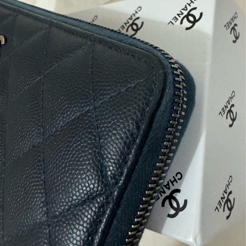 CHANEL cf ㄇ字拉鏈長夾 藍銀配色 雷標完整22開 配件：卡套盒 二手美物-35