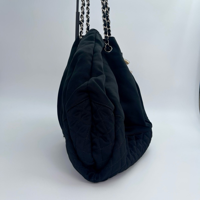 「JL精品代購」9新香奈兒黑色布面束口挂追大號餃子鏈條包-3