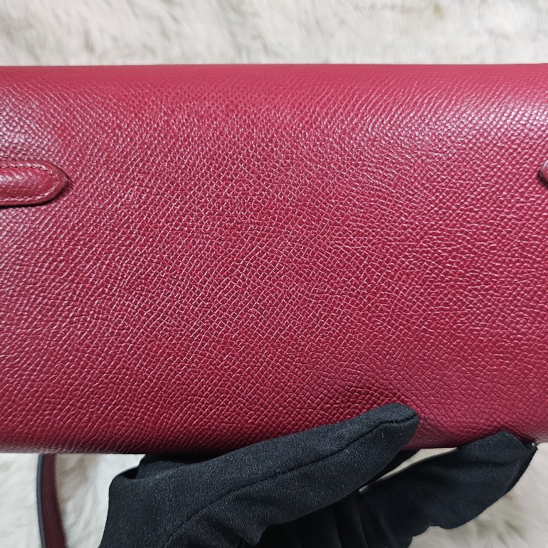 未使用 HERMÈS 長夾 幫改Kelly To Go Wallet Epsom皮 銀扣 R刻 斜背包 Grenat 石榴紅色-11