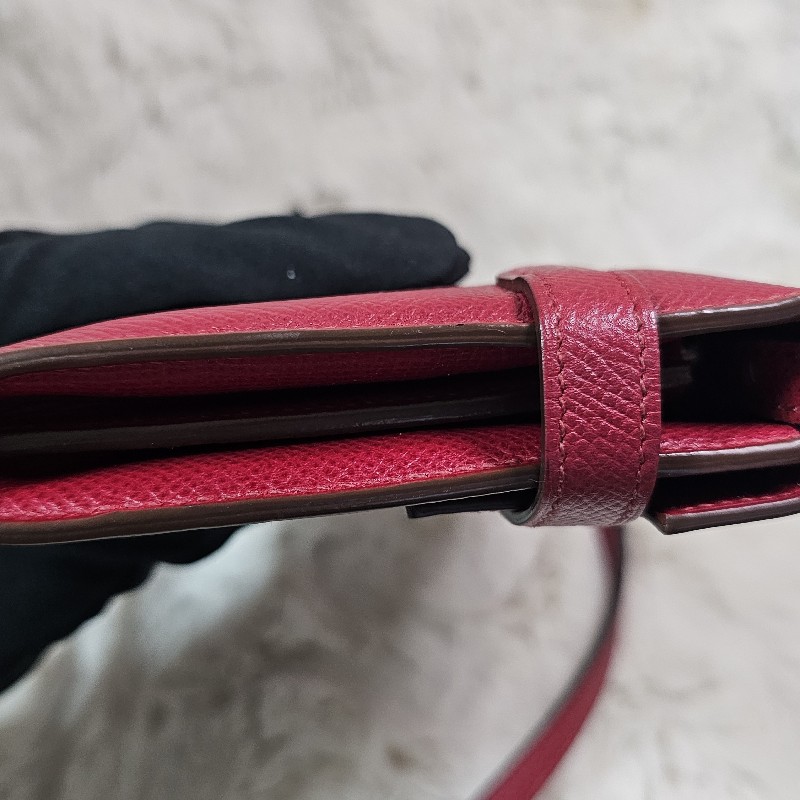 未使用 HERMÈS 長夾 幫改Kelly To Go Wallet Epsom皮 銀扣 R刻 斜背包 Grenat 石榴紅色-12