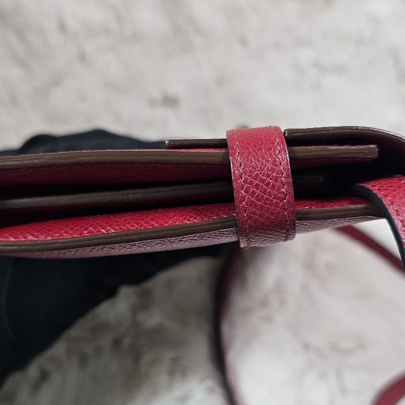 未使用 HERMÈS 長夾 幫改Kelly To Go Wallet Epsom皮 銀扣 R刻 斜背包 Grenat 石榴紅色-13