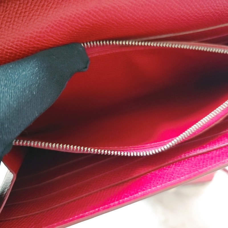 未使用 HERMÈS 長夾 幫改Kelly To Go Wallet Epsom皮 銀扣 R刻 斜背包 Grenat 石榴紅色-16