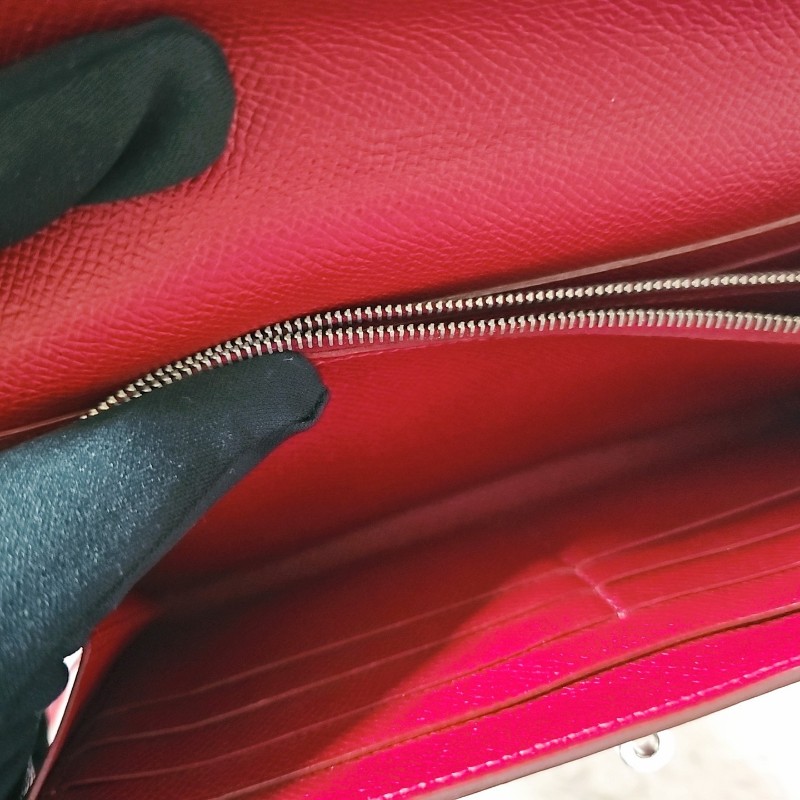 未使用 HERMÈS 長夾 幫改Kelly To Go Wallet Epsom皮 銀扣 R刻 斜背包 Grenat 石榴紅色-17