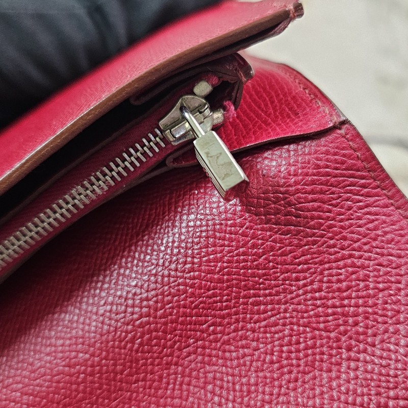 未使用 HERMÈS 長夾 幫改Kelly To Go Wallet Epsom皮 銀扣 R刻 斜背包 Grenat 石榴紅色-24