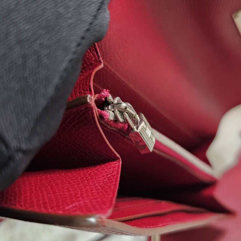 未使用 HERMÈS 長夾 幫改Kelly To Go Wallet Epsom皮 銀扣 R刻 斜背包 Grenat 石榴紅色-25