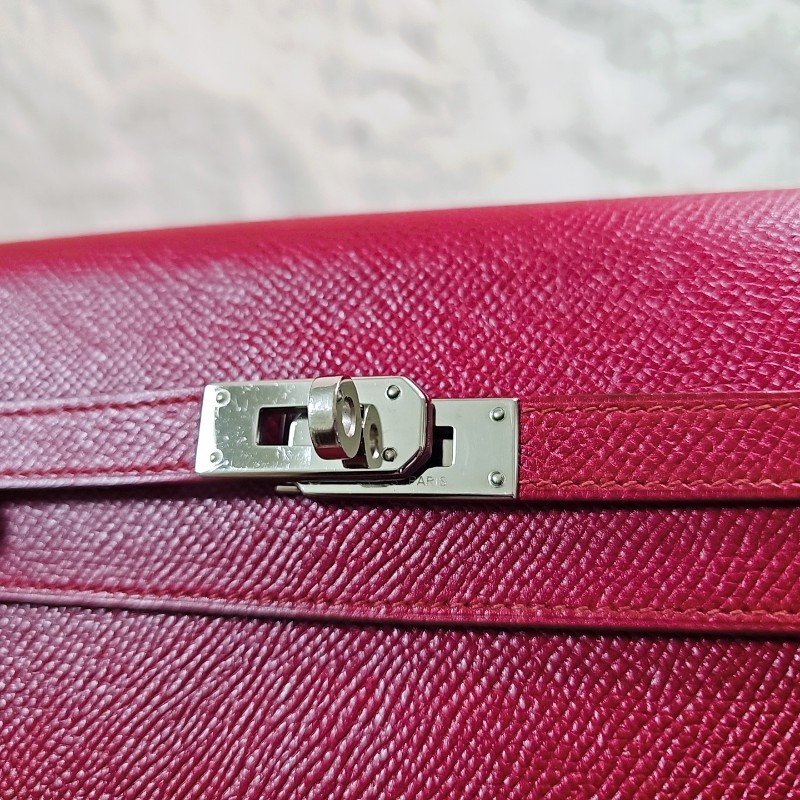 未使用 HERMÈS 長夾 幫改Kelly To Go Wallet Epsom皮 銀扣 R刻 斜背包 Grenat 石榴紅色-26