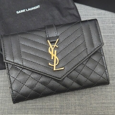 YSL 牛皮黑金 卡片包 零錢包