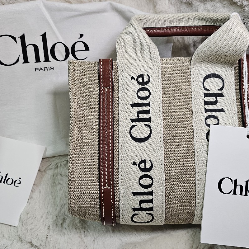 全新 Chloé Woody Tote 帆布 Mini 迷你 肩背包 托特包 經典配色 米白x焦糖棕-1