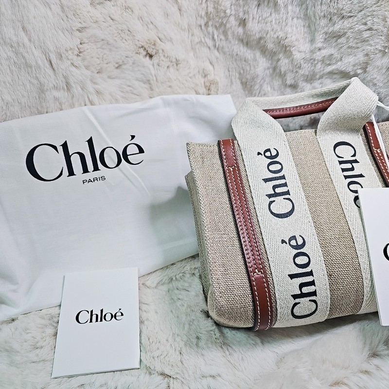 全新 Chloé Woody Tote 帆布 Mini 迷你 肩背包 托特包 經典配色 米白x焦糖棕-2