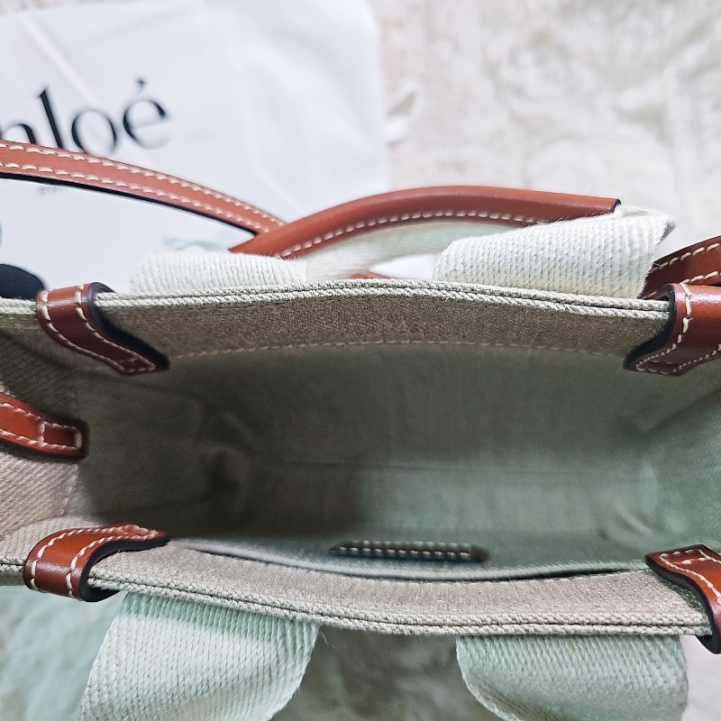 全新 Chloé Woody Tote 帆布 Mini 迷你 肩背包 托特包 經典配色 米白x焦糖棕-3