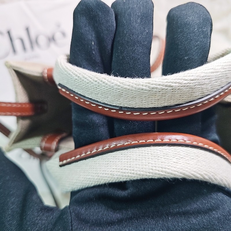 全新 Chloé Woody Tote 帆布 Mini 迷你 肩背包 托特包 經典配色 米白x焦糖棕-5