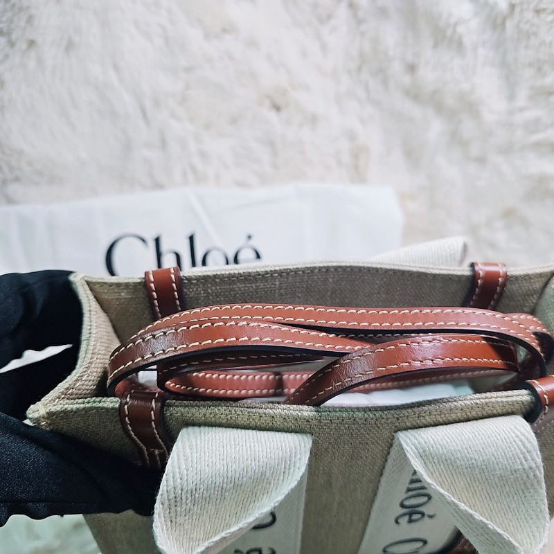全新 Chloé Woody Tote 帆布 Mini 迷你 肩背包 托特包 經典配色 米白x焦糖棕-8